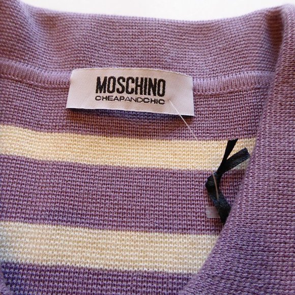 Moschino Cheap and Chic Ladies Lilac Cream Striped Knit Sweater Jacket USA SZ 10 - Picture 7 of 16